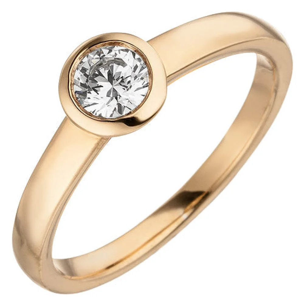 Damen Ring 585 Gold Rotgold 1 Diamant Brillant 0 25 ct. Diamantring Solitär-56