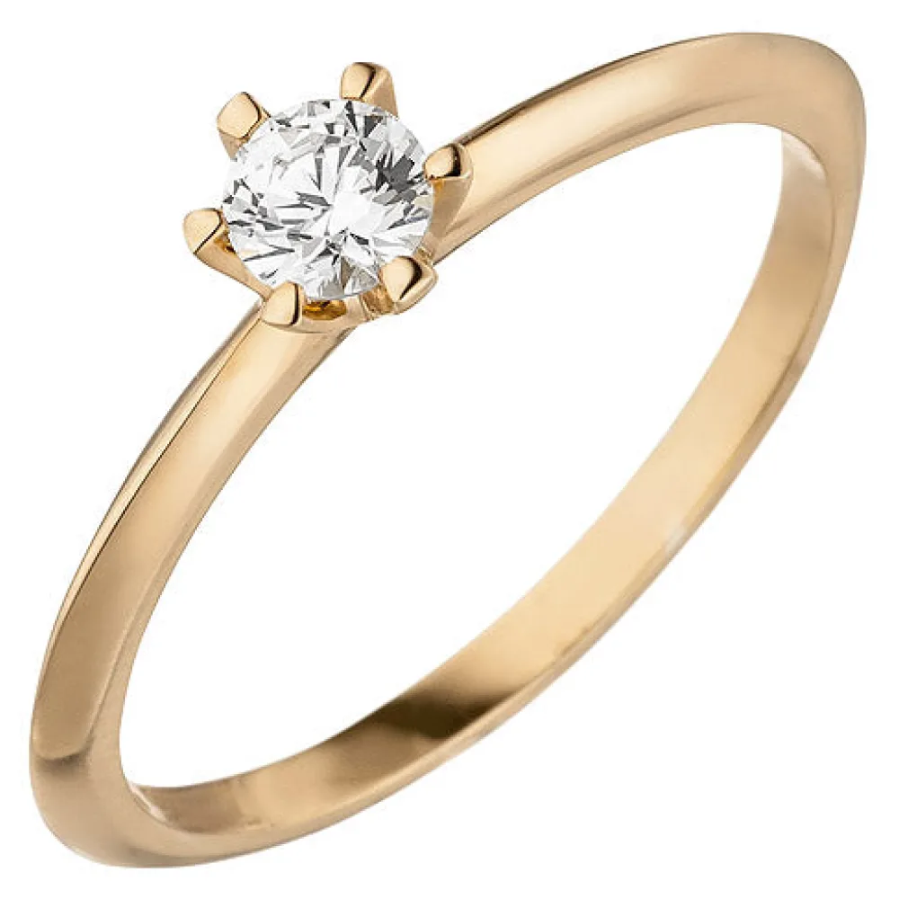 Damen Ring 585 Gold Rotgold 1 Diamant Brillant 0 25 ct. Diamantring Solitär-54