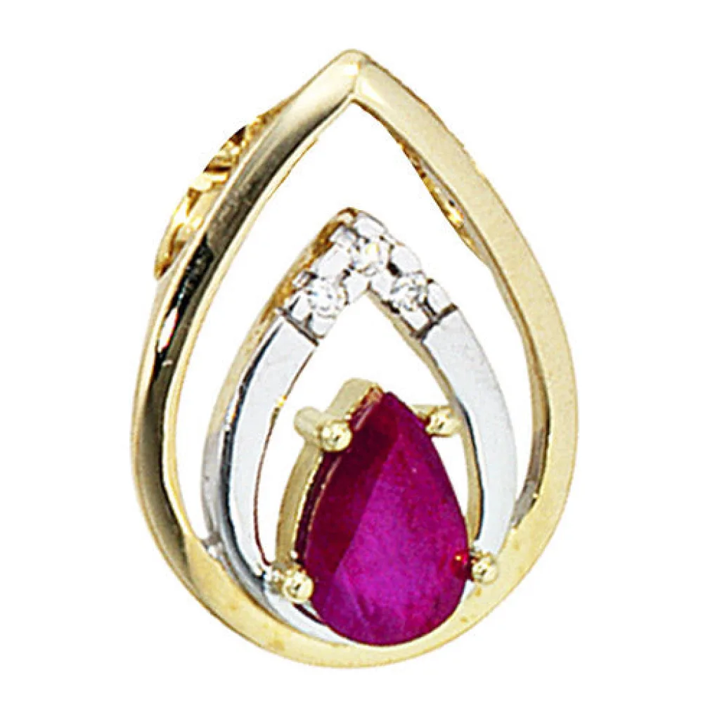 Anhänger Tropfen 585 Gold Gelbgold 3 Diamanten Brillanten 1 Rubin rot