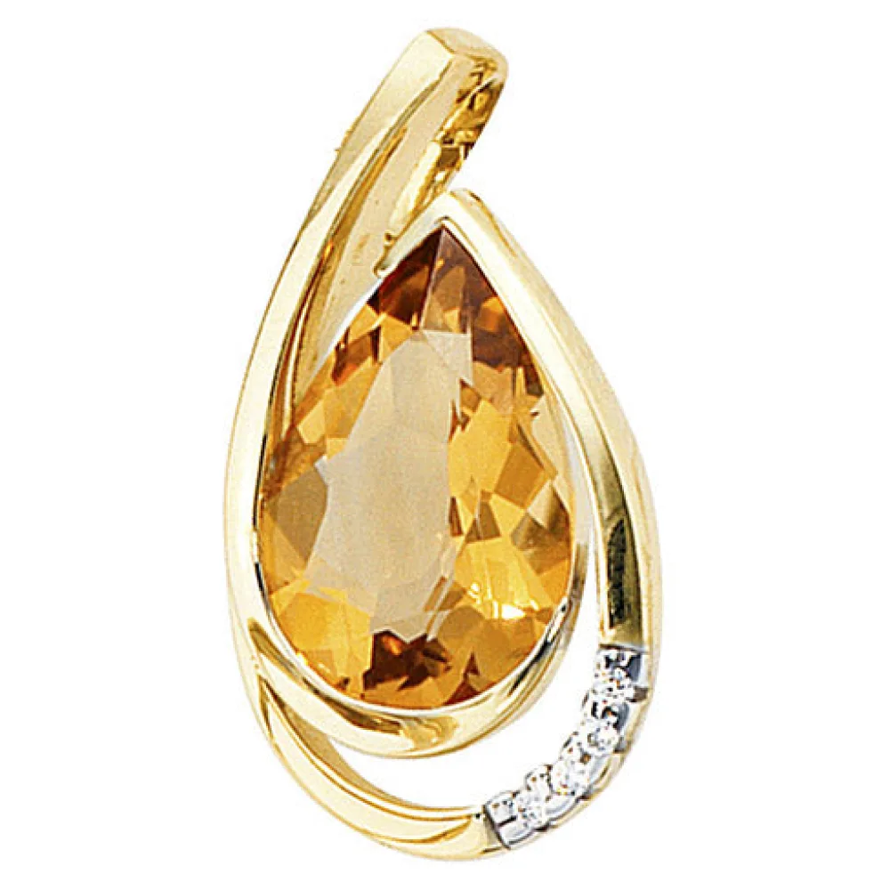 Anhänger Tropfen 585 Gold Gelbgold 4 Diamanten Brillanten 1 Citrin Goldanhänger