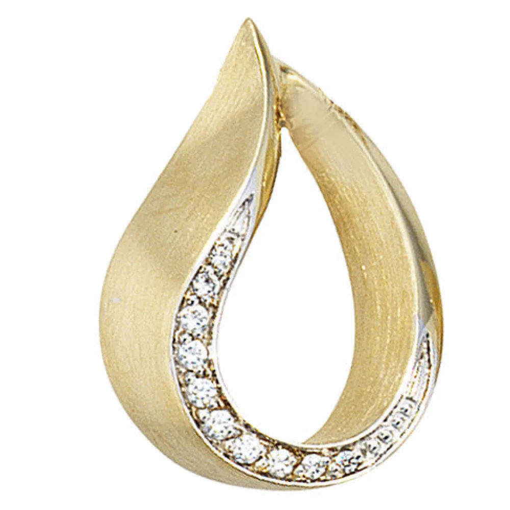 Anhänger Tropfen 585 Gold Gelbgold bicolor teilmatt 10 Diamanten Brillanten