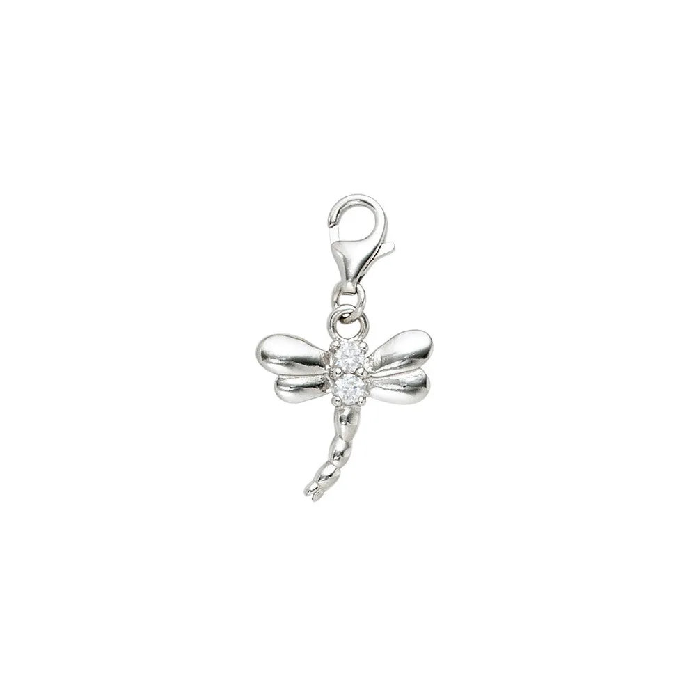 Einhänger Charm Libelle 925 Sterling Silber rhodiniert 2 Zirkonia