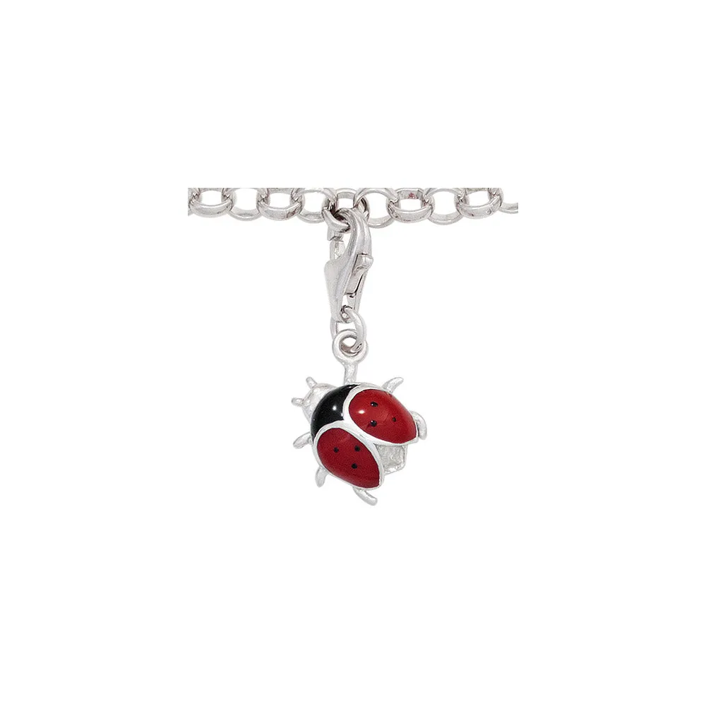 Einhänger Charm Marienkäfer 925 Sterling Silber rhodiniert rot schwarz lackiert