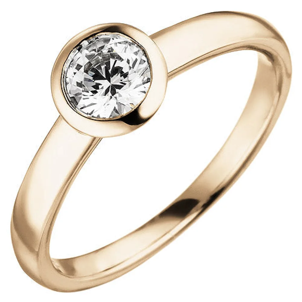 Damen Ring 585 Gold Rotgold 1 Diamant Brillant 0 50 ct. Diamantring Solitär-60