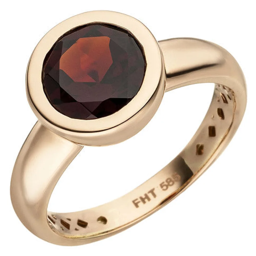 Damen Ring 585 Gold Rotgold 1 Granat rot Goldring Granatring-56