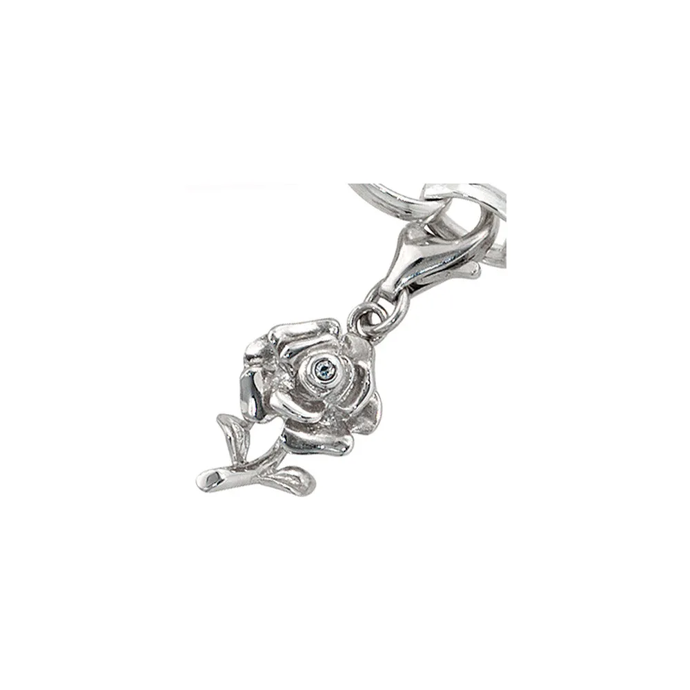 Einhänger Charm Rose 925 Sterling Silber rhodiniert 1 Zirkonia