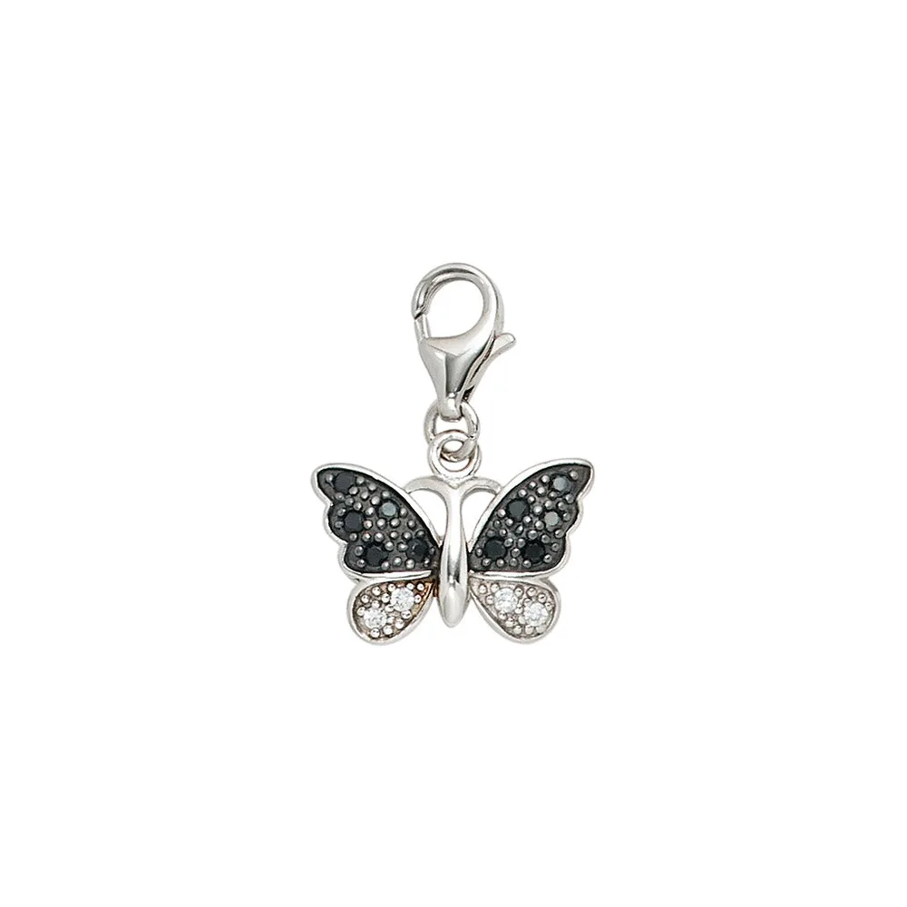 Einhänger Charm Schmetterling 925 Sterling Silber rhodiniert mit Zirkonia
