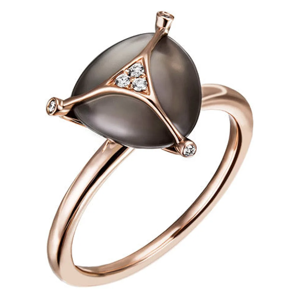 Damen Ring 585 Gold Rotgold 1 Monstein grau 6 Diamanten Brillanten Mondsteinring-60