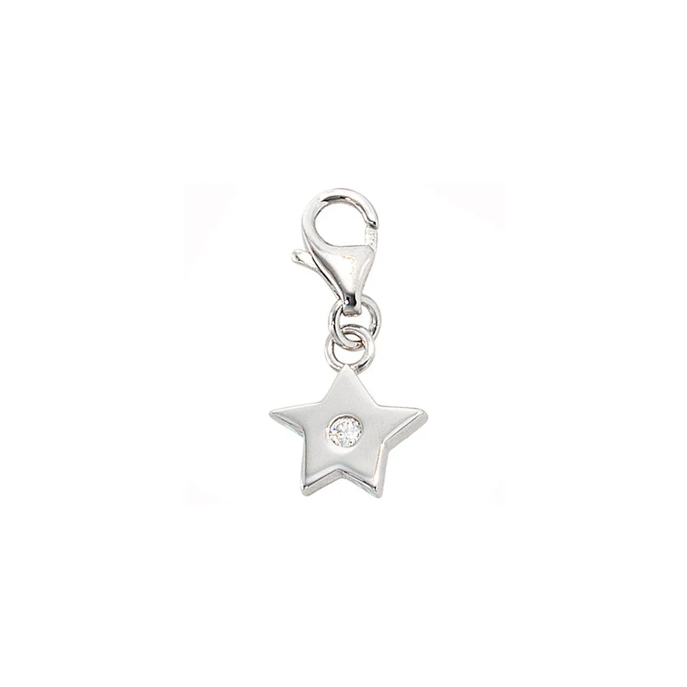 Einhänger Charm Stern 925 Sterling Silber rhodiniert 1 Zirkonia