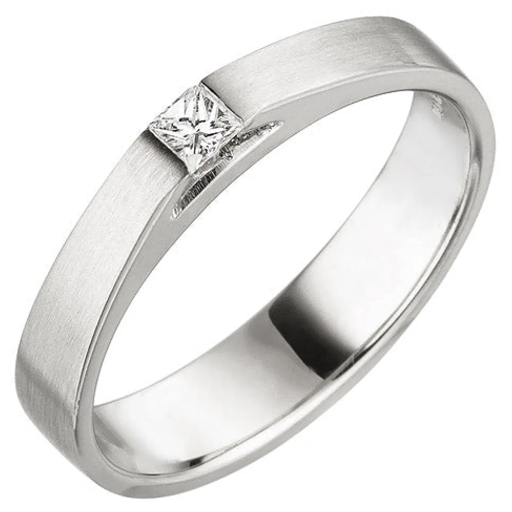 Damen Ring 950 Platin matt 1 Diamant Princess Schliff 0 07 ct. Platinring-60
