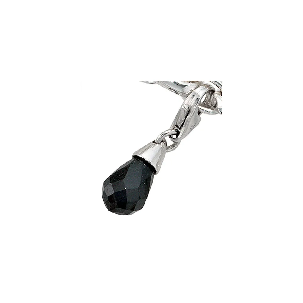 Einhänger Charm Tropfen 925 Sterling Silber rhodiniert 1 Zirkonia schwarz