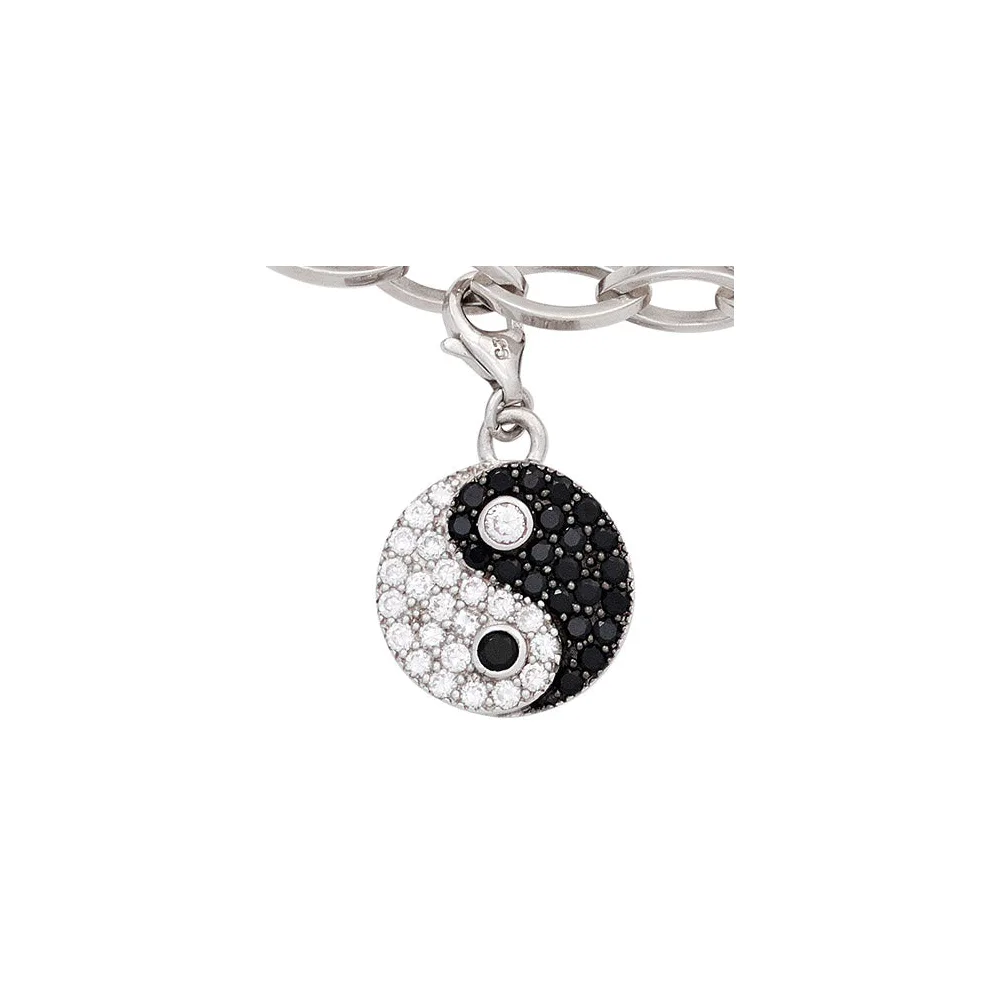 Einhänger Charm Ying Yang 925 Sterling Silber rhodiniert mit Zirkonia