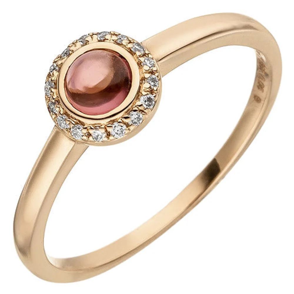 Damen Ring 585 Gold Rotgold 1 Turmalin Cabochon 16 Diamanten Brillanten 0 05ct.-58