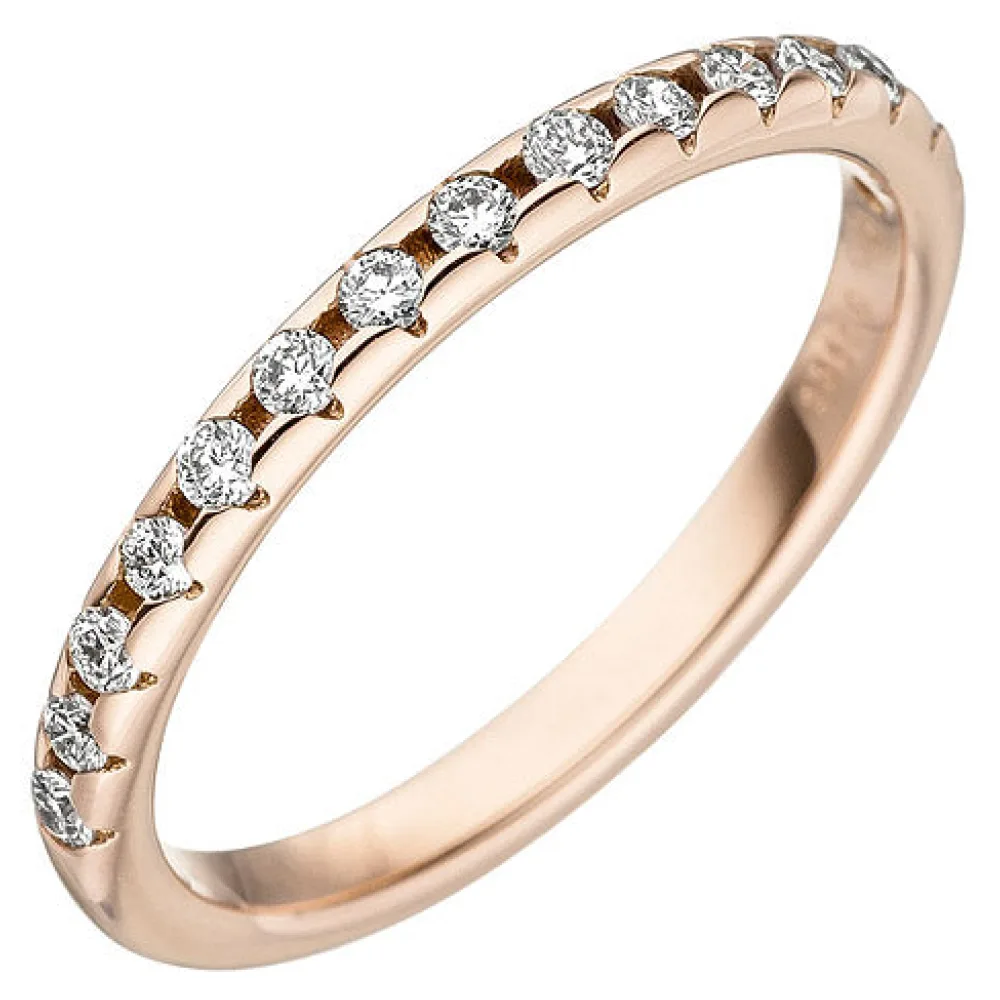 Damen Ring 585 Gold Rotgold 15 Diamanten Brillanten Rotgoldring Diamantring-54