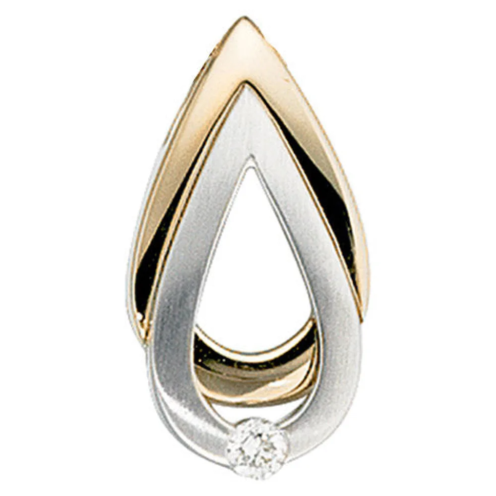Anhänger Tropfen 585 Gold Gelbgold Weißgold bicolor matt 1 Diamant Brillant
