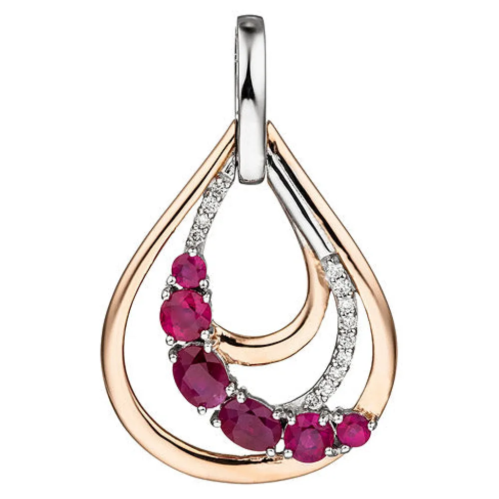 Anhänger Tropfen 585 Gold Rotgold bicolor 6 Rubine rot 13 Diamanten Brillanten