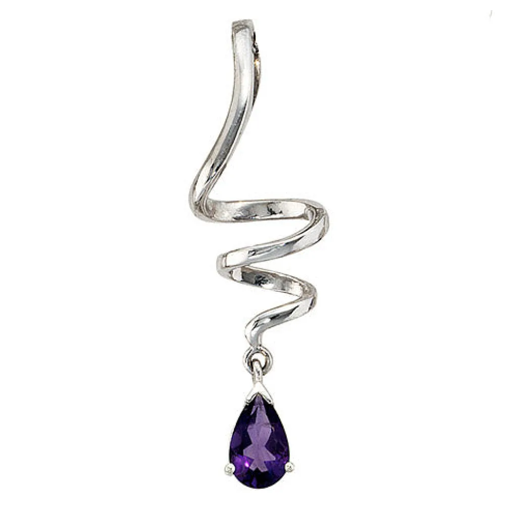 Anhänger Tropfen 925 Sterling Silber rhodiniert 1 Amethyst lila violett