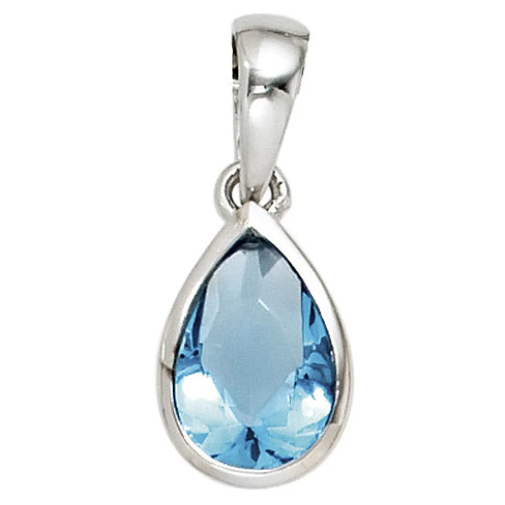 Anhänger Tropfen 925 Sterling Silber rhodiniert 1 Zirkonia blau