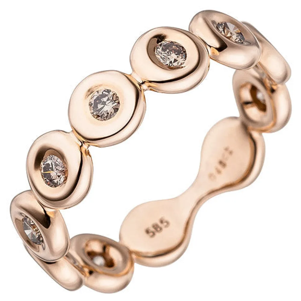 Damen Ring 585 Gold Rotgold 9 Diamanten Brillanten Rotgoldring Diamantring-58