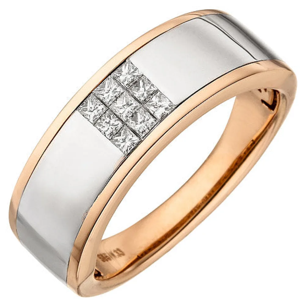 Damen Ring 585 Gold Rotgold bicolor 9 Diamanten Princess Schliff-56