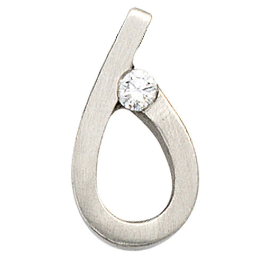 Anhänger Tropfen 950 Platin matt 1 Diamant Brillant Platinanhänger