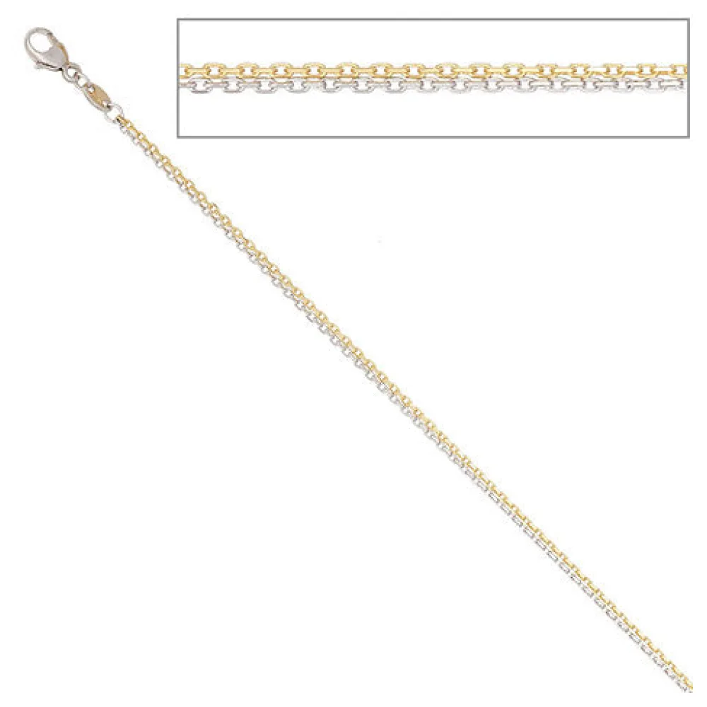 Ankerkette 2-reihig 585 Gelbgold Weißgold 45 cm Gold Kette Weißgoldkette
