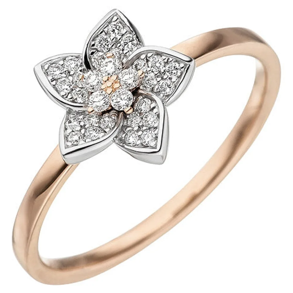 Damen Ring 585 Gold Rotgold Weißgold bicolor 30 Diamanten Brillanten Rotgoldring-60