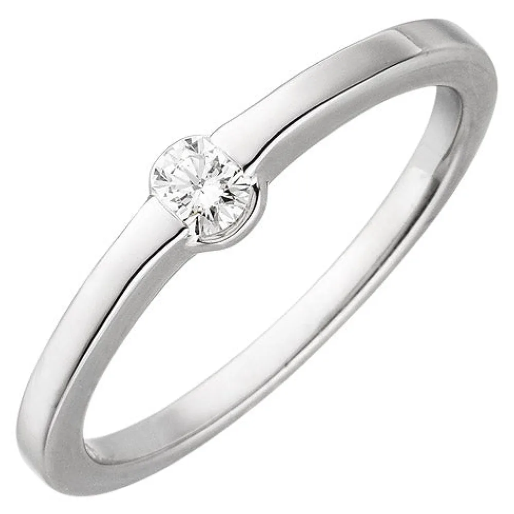 Damen Ring 585 Gold Weißgold 1 Diamant Brillant 0 15ct. Diamantring-58