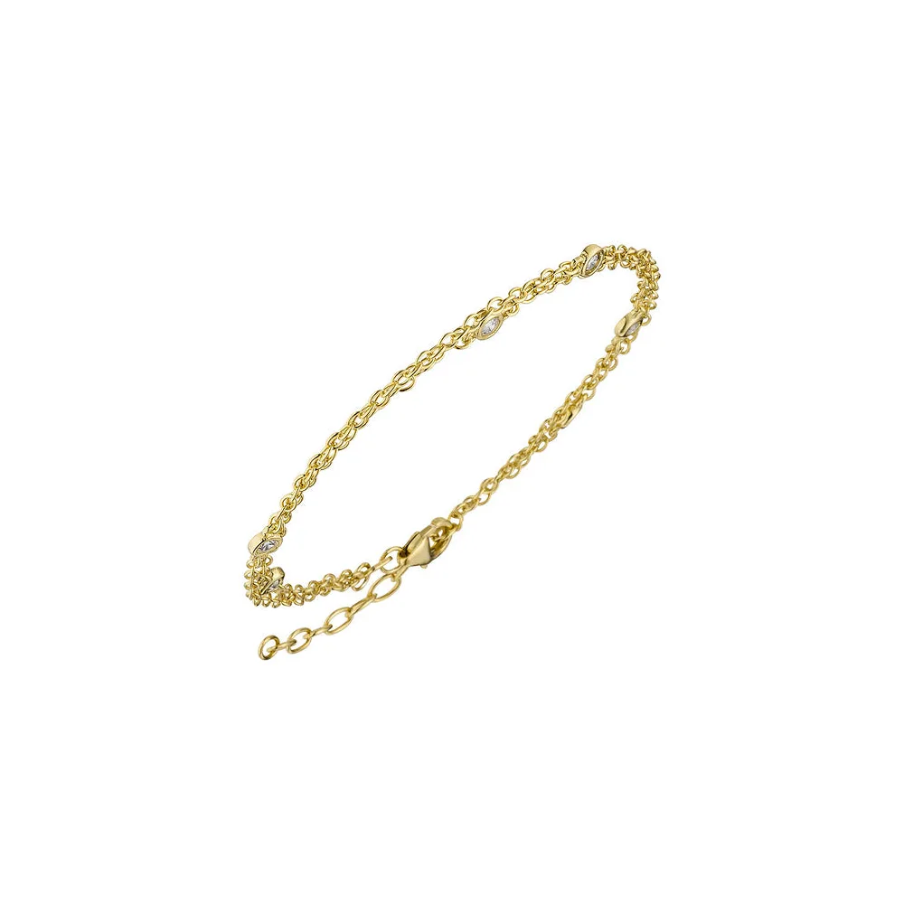 Armband 2-reihig 925 Sterling Silber gold vergoldet 5 Zirkonia 21 cm verkürzbar