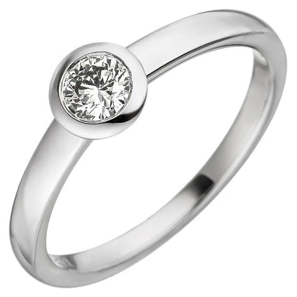 Damen Ring 585 Gold Weißgold 1 Diamant Brillant 0 25ct. Weißgoldring Diamantring-58