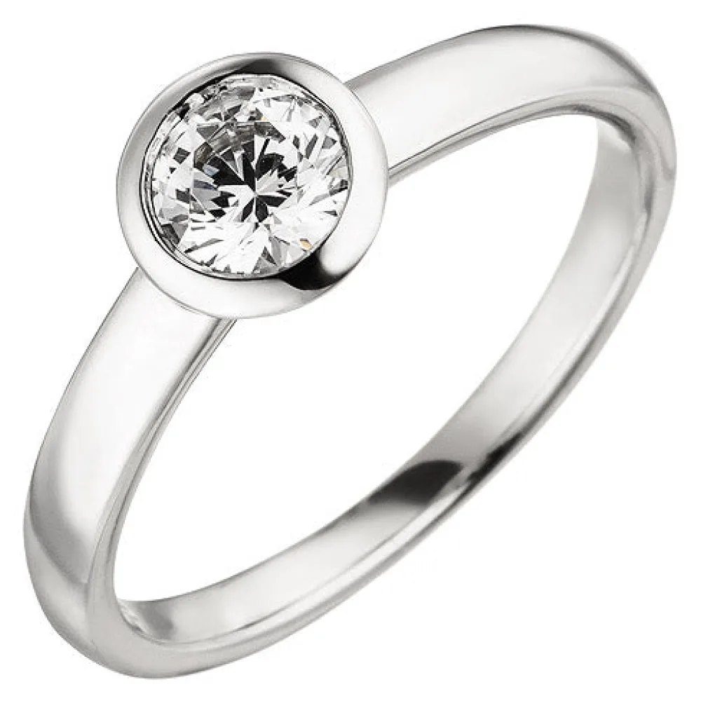 Damen Ring 585 Gold Weißgold 1 Diamant Brillant 0 50 ct. Diamantring Solitär-58
