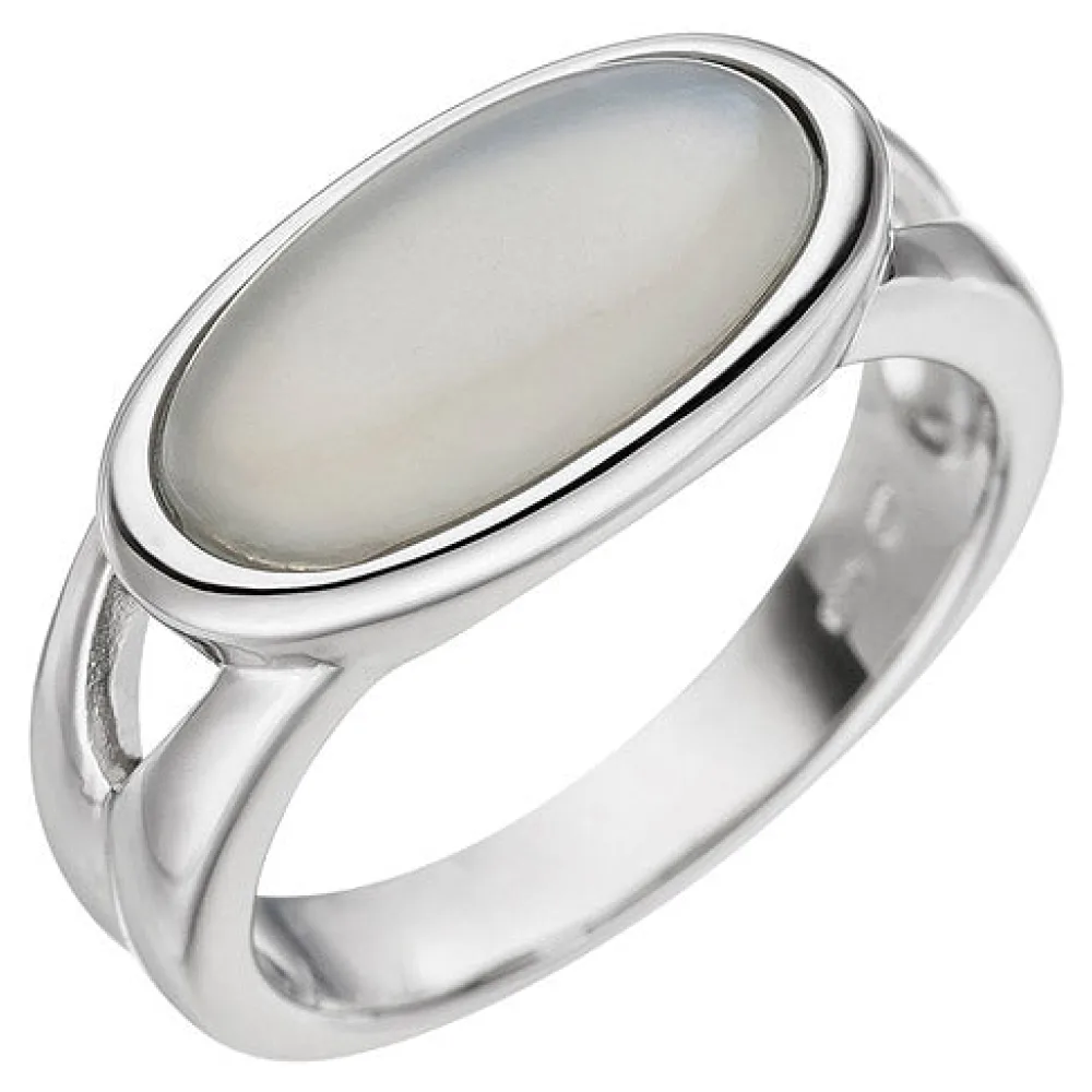 Damen Ring 585 Gold Weißgold 1 Mondstein-Cabochon Weißgoldring Mondsteinring-54