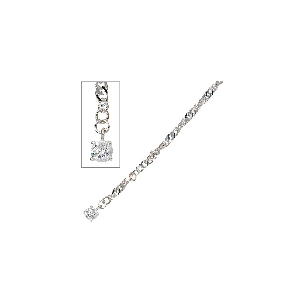 Fußkettchen Fußkette 925 Sterling Silber rhodiniert 1 Zirkonia 25 cm Karabiner
