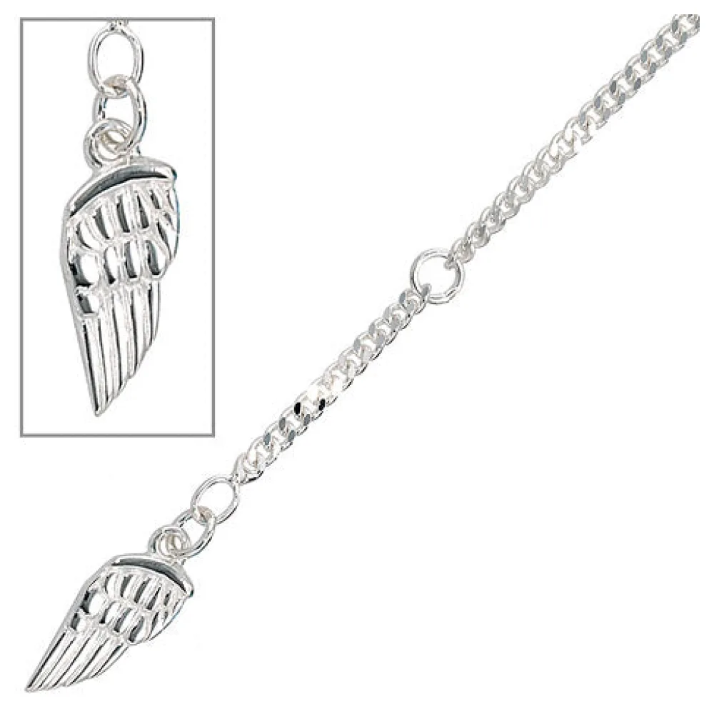 Fußkettchen Fußkette Flügel 925 Sterling Silber rhodiniert Federring