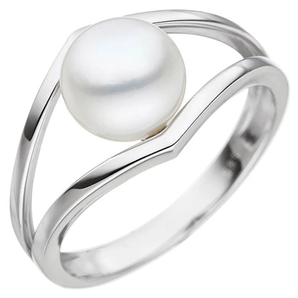 Damen Ring 585 Gold Weißgold 1 Süßwasser Perle Perlenring Weißgoldring-60