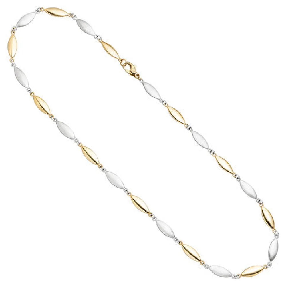 Halskette Kette 585 Gold Gelbgold Weißgold bicolor matt 45 cm Goldkette