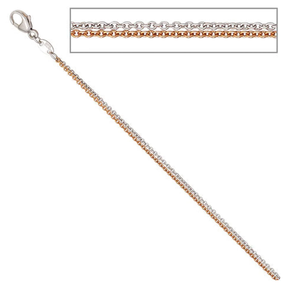 Halskette Kette 585 Gold Rotgold Weißgold bicolor 42 cm Goldkette Karabiner