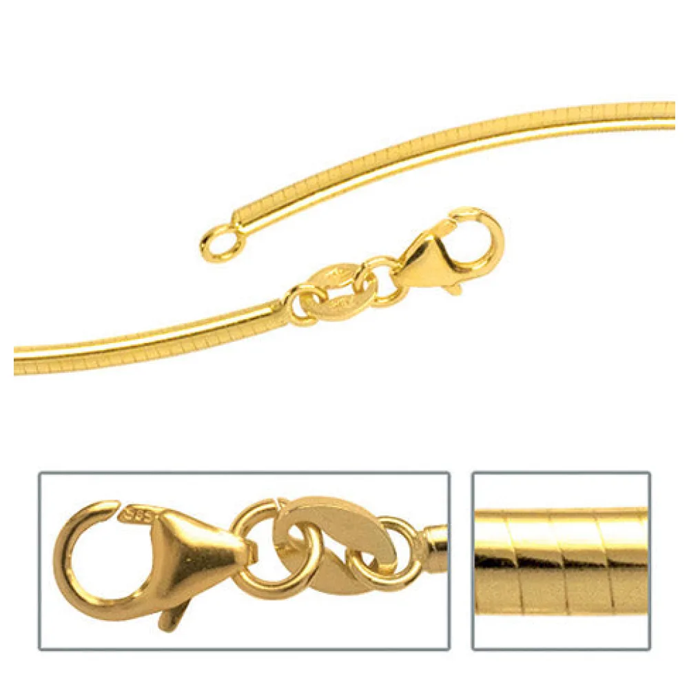 Halsreif 585 Gelbgold 2 mm 42 cm Gold Kette Halskette Goldhalsreif Karabiner