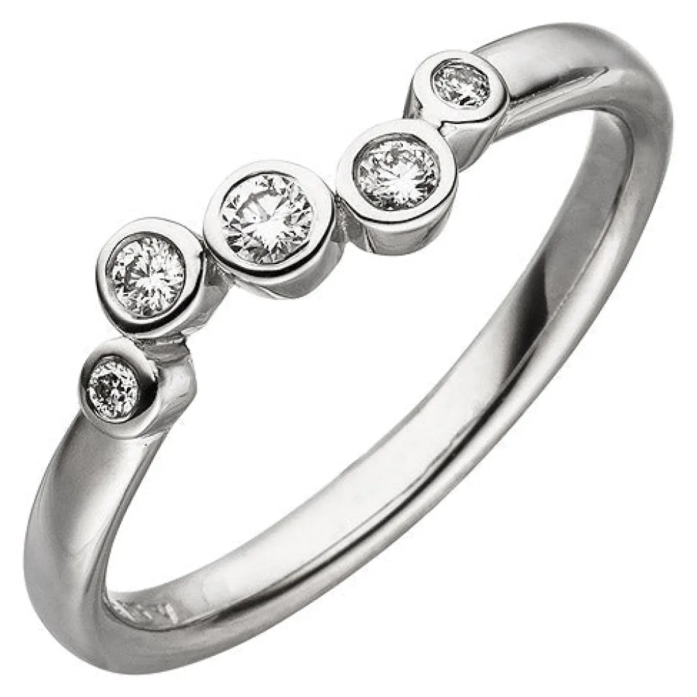 Damen Ring 585 Gold Weißgold 5 Diamanten Brillanten 0 14ct. Diamantring-60