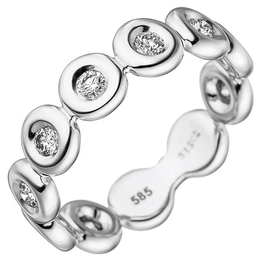 Damen Ring 585 Gold Weißgold 9 Diamanten Brillanten Weißgoldring Diamantring-54