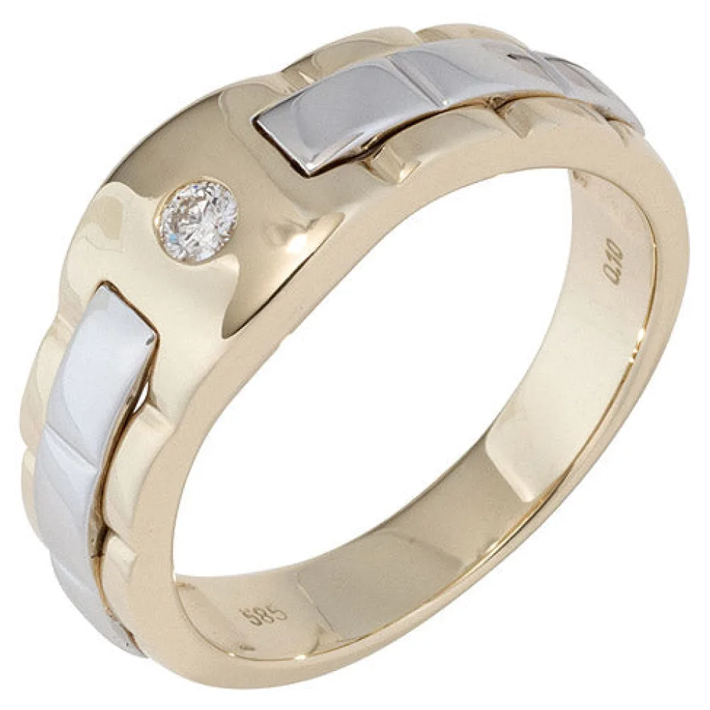 Herren Ring 585 Gold Gelbgold Weißgold bicolor 1 Diamant Brillant Herrenring-66