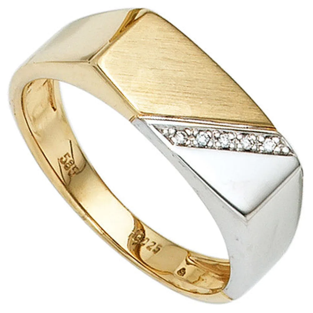 Herren Ring 585 Gold Gelbgold Weißgold bicolor 5 Diamanten Herrenring-70