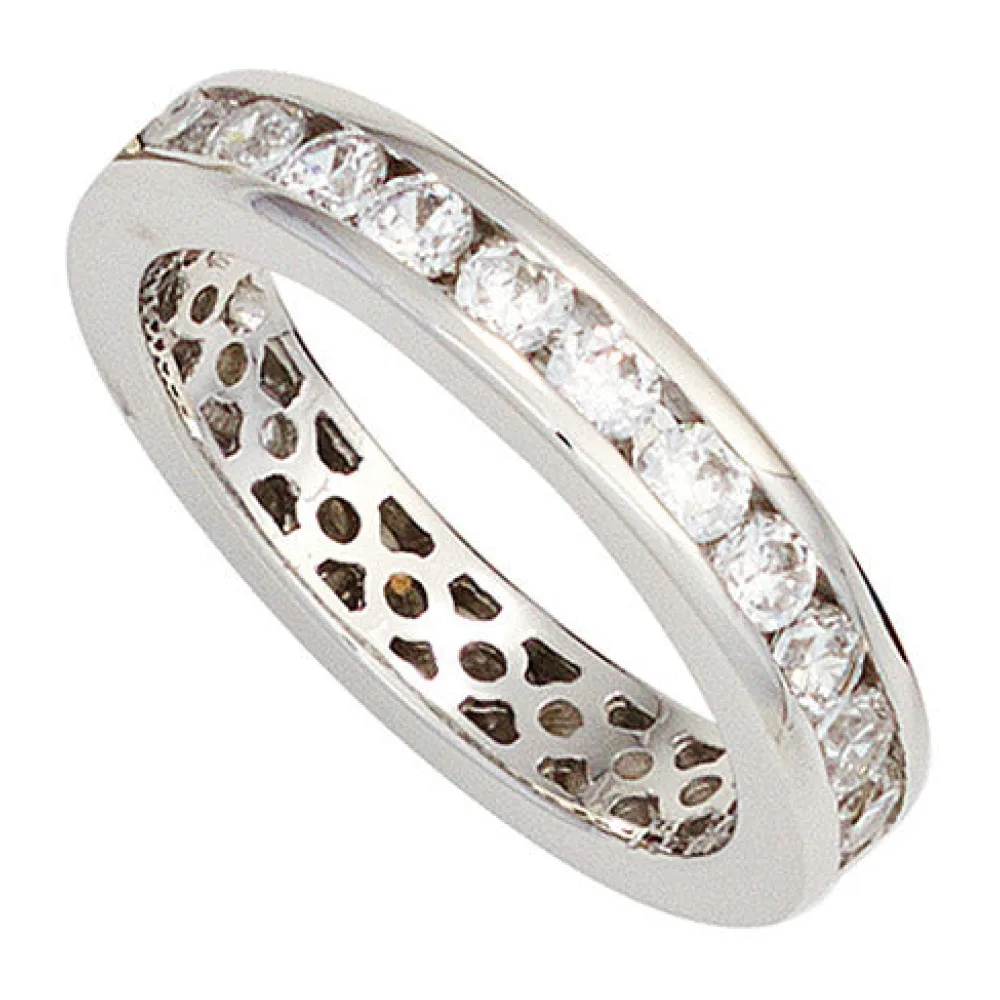 Damen Ring 925 Sterling Silber rhodiniert Zirkonia rundum Silberring-54