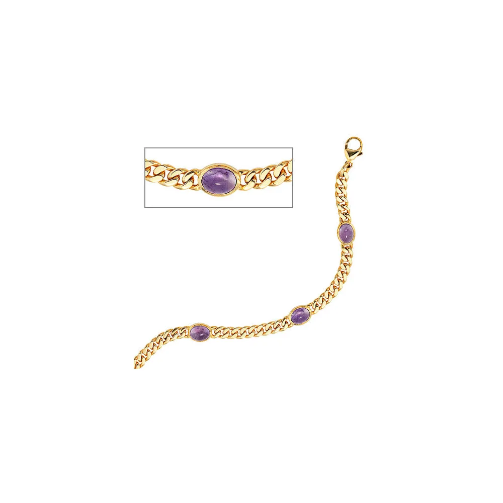 Armband 585 Gold Gelbgold 19 cm 4 Amethyst-Chabochons lila violett Goldarmband