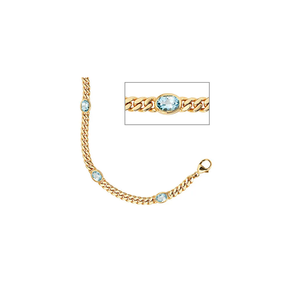 Armband 585 Gold Gelbgold 19 cm 4 Blautopase hellblau blau Goldarmband Karabiner