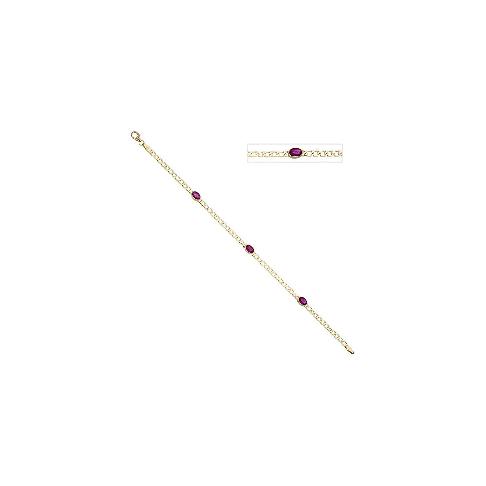Armband 585 Gold Gelbgold 3 Rubine rot 19 5 cm Goldarmband Rubinarmband