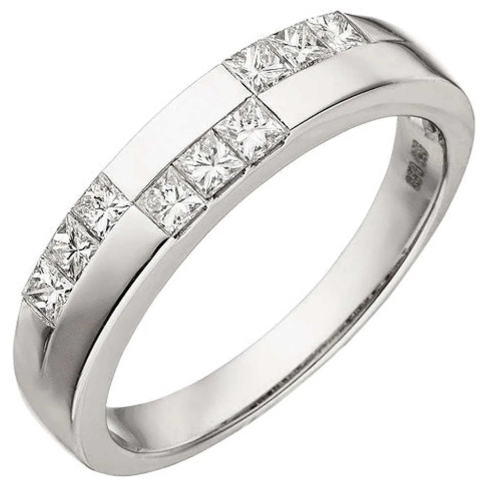 Damen Ring 585 Gold Weißgold 9 Diamanten im Carree Schliff Weißgoldring-56