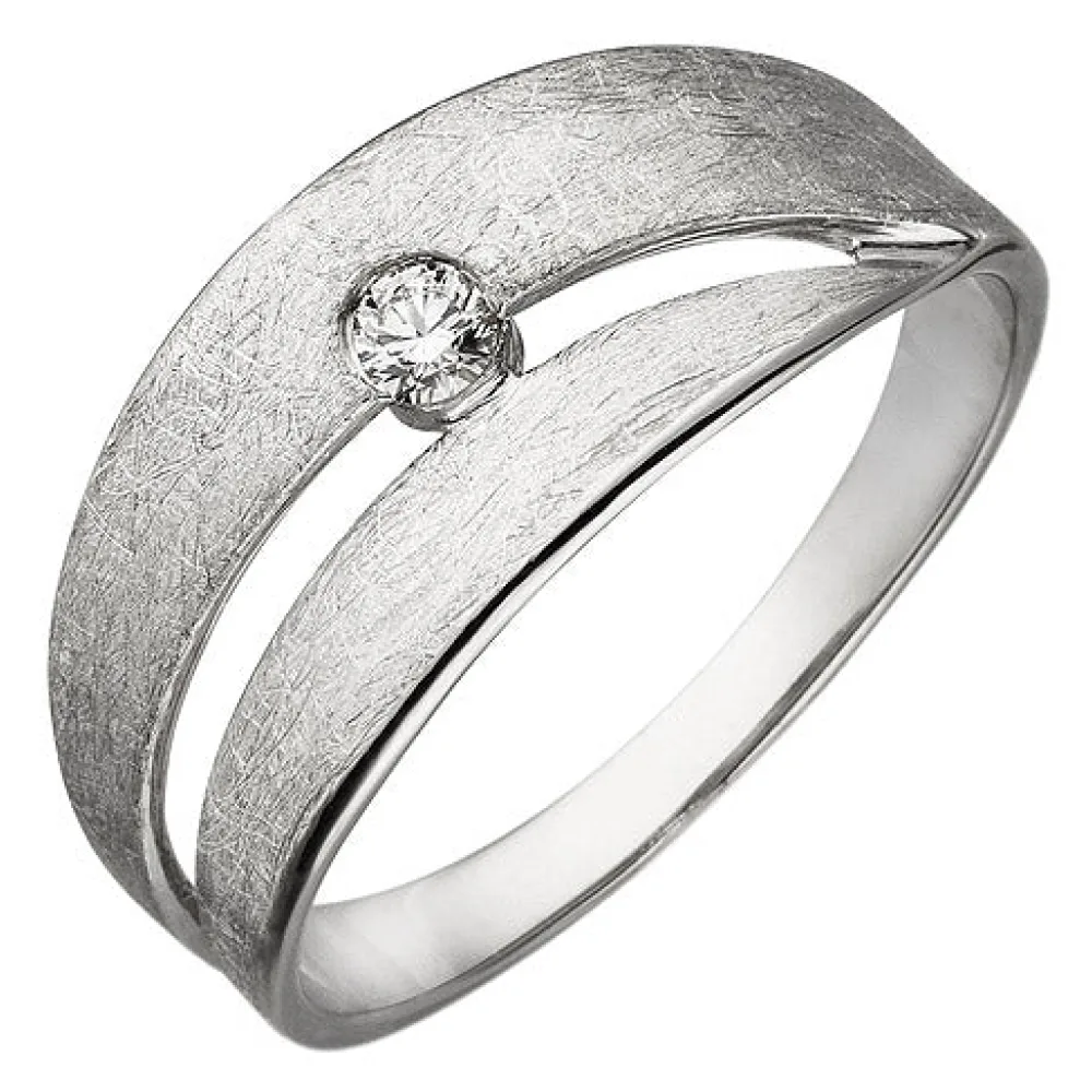 Damen Ring 585 Gold Weißgold eismatt 1 Diamant Brillant 0 09ct. Diamantring-54