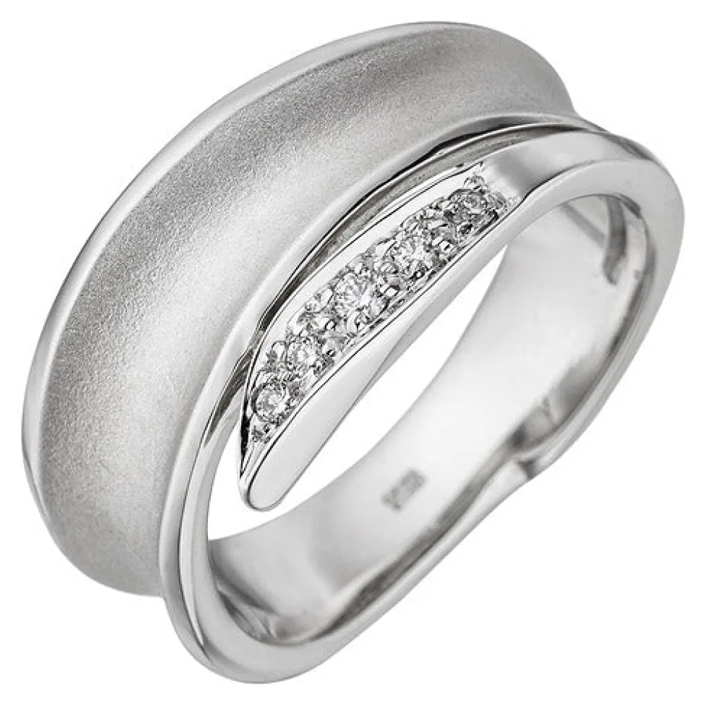 Damen Ring 585 Gold Weißgold teil matt 5 Diamanten Brillanten Diamantring-58