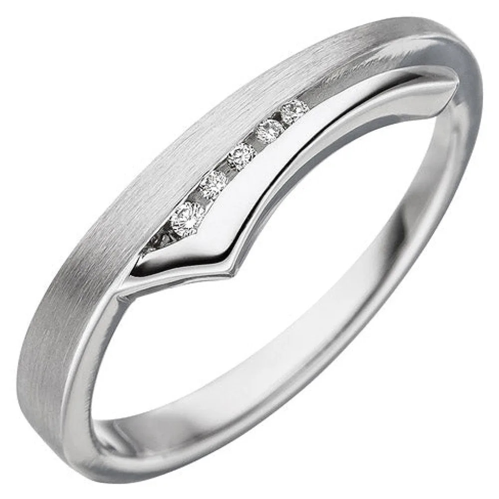 Damen Ring 585 Gold Weißgold teil matt 5 Diamanten Brillanten Weißgoldring-52